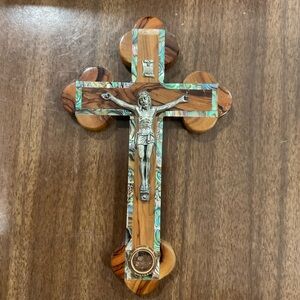 Mother of Pearl Olive Wood Crucifix
